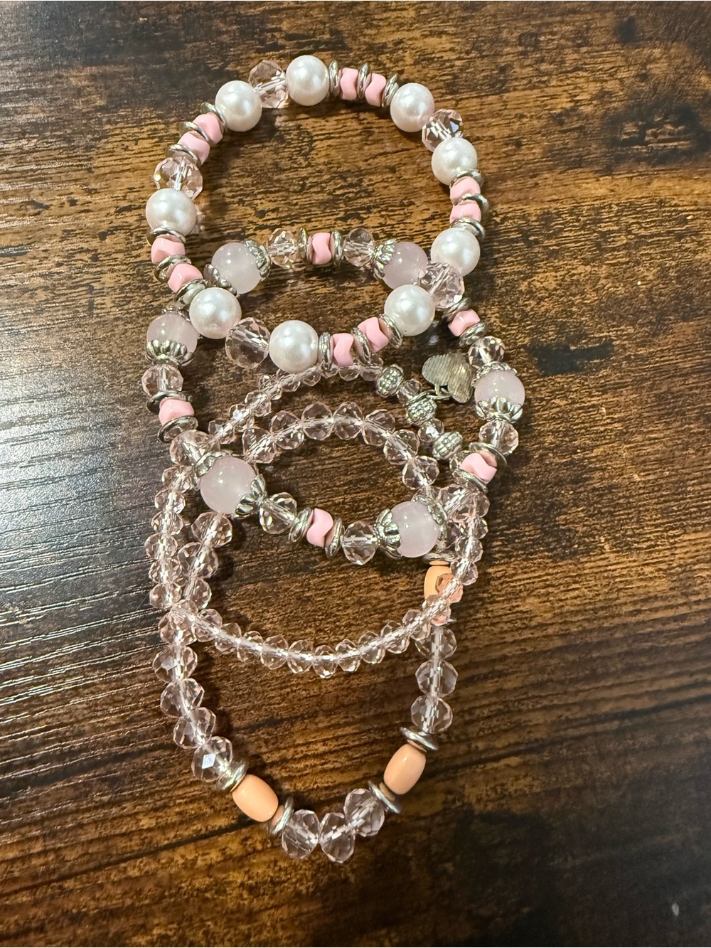 Handcrafted Pink Beaded Stretch Bracelet Set